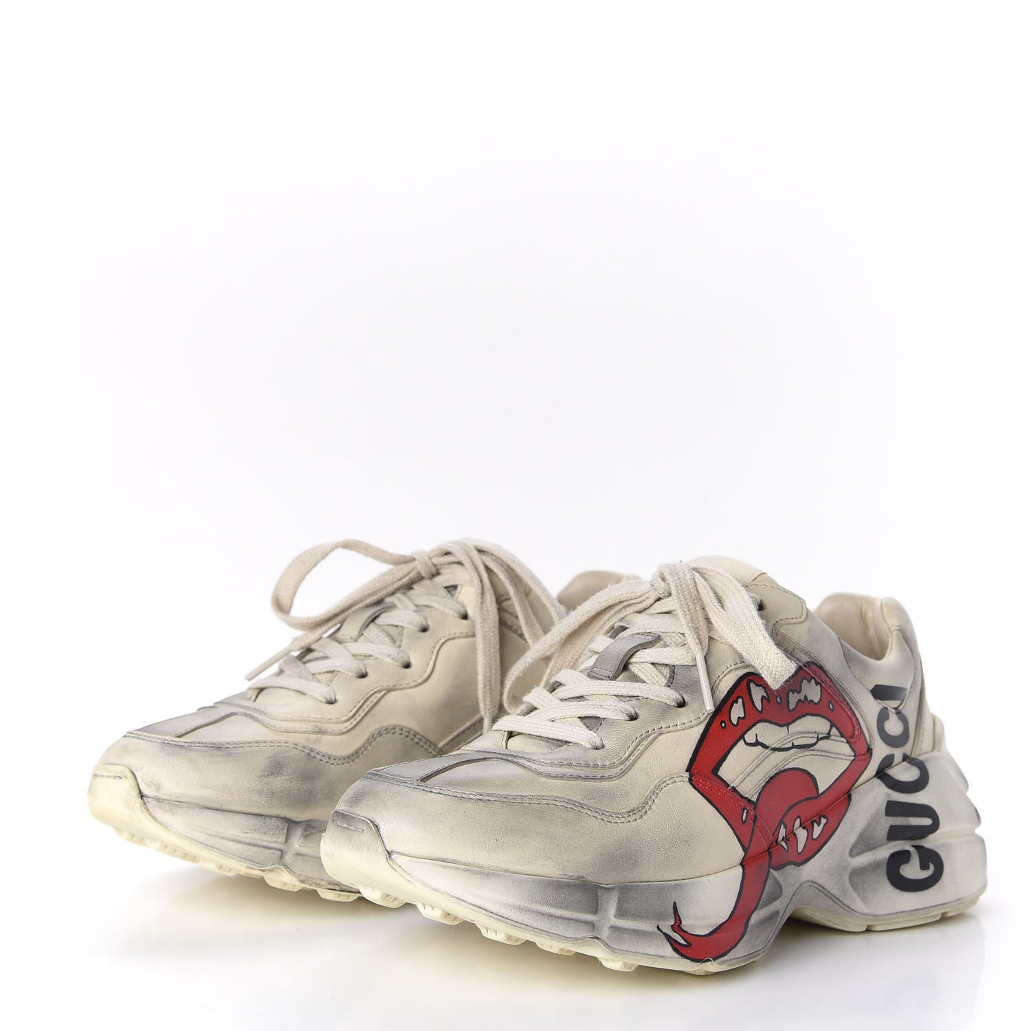 Gucci Calfskin Mouth Print Womens Rhyton Sneakers 36 Ivory 3 of 10