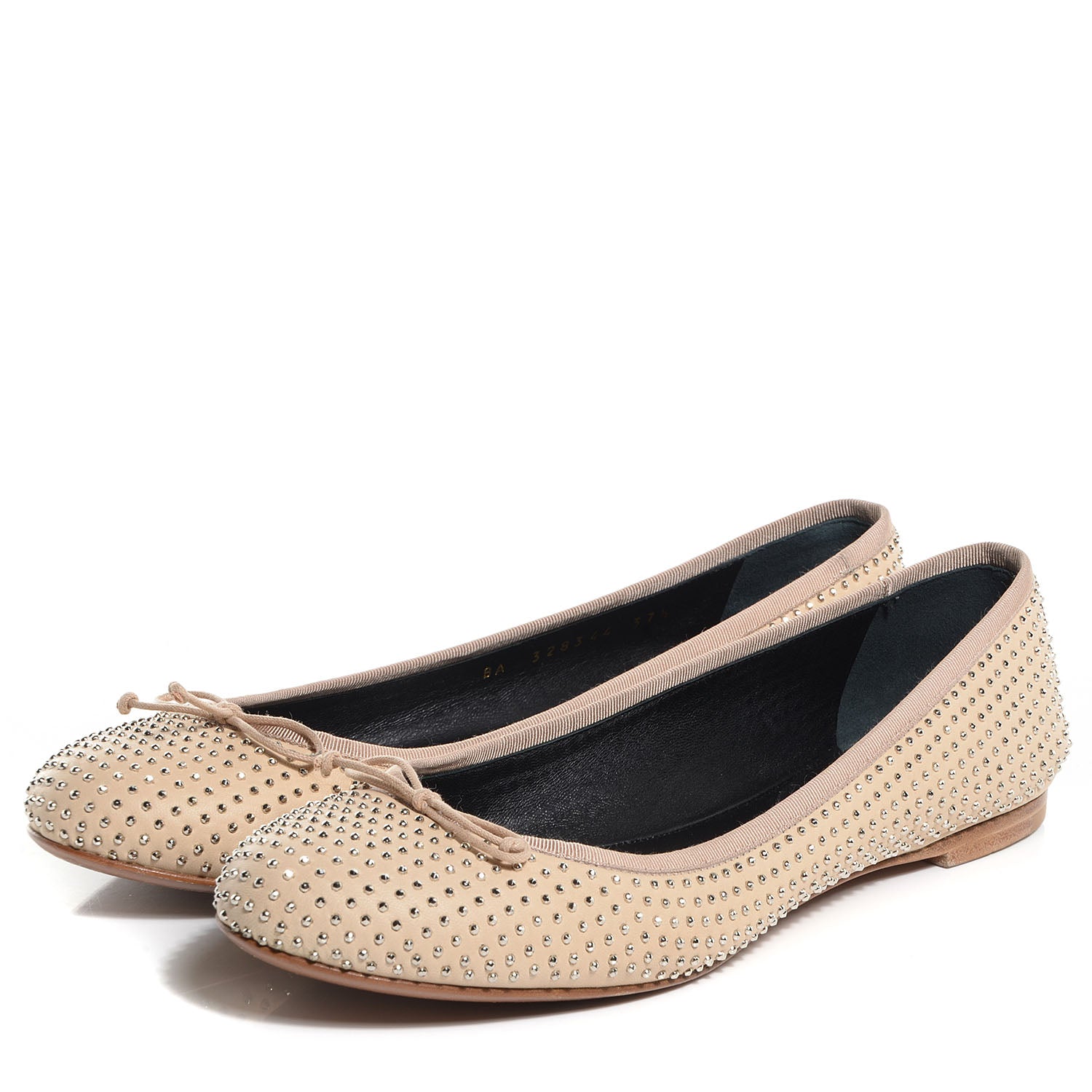 Saint Laurent Leather Studded Ballerina Flats 37.5 Nude Powder 3 of 8