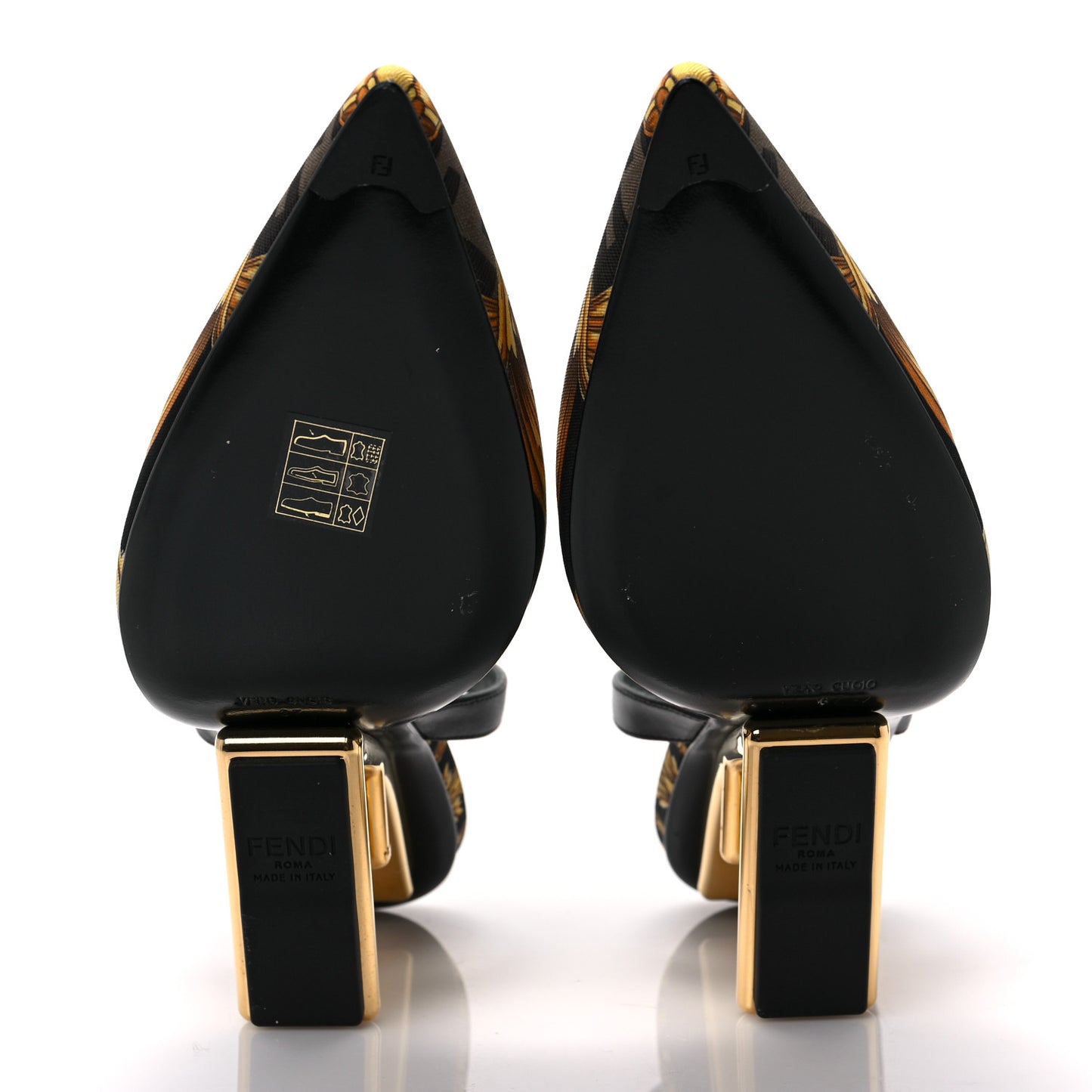 X VERSACE Silk Calfskin Fendace Fendi First 95mm Slingback Sandals 37 Tobacco Black Gold