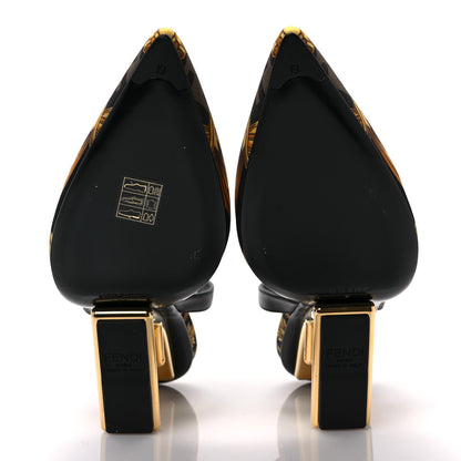 Fendi X VERSACE Silk Calfskin Fendace Fendi First 95mm Slingback Sandals 37 Tobacco Black Gold 5 of 7