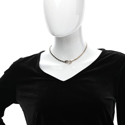 Chanel Metal Calfskin Crystal Double CC Short Necklace Black Gold 2 of 7