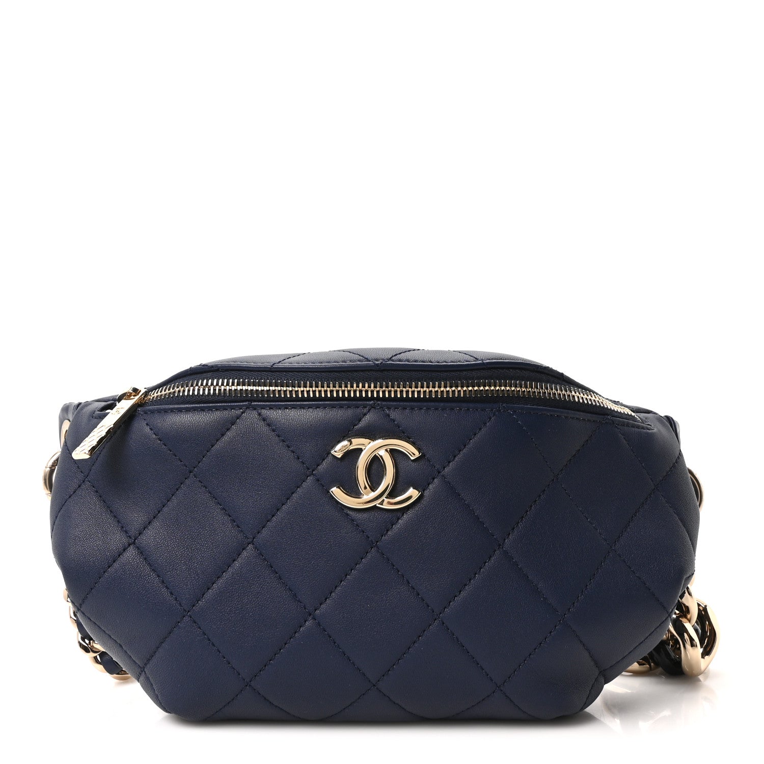 Chanel Lambskin  Quilted Resin Bi-Color Waist Bag Fanny Pack Navy Blue 1 of 9