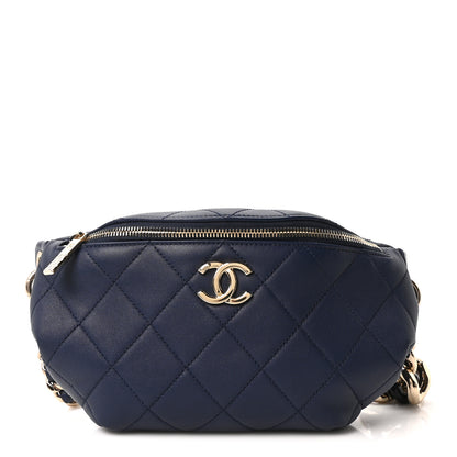 Chanel Lambskin  Quilted Resin Bi-Color Waist Bag Fanny Pack Navy Blue 1 of 9