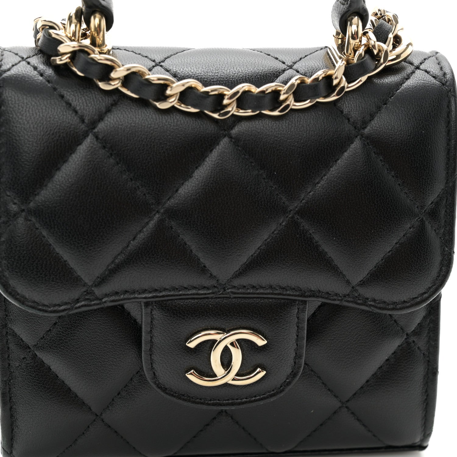 Chanel Lambskin Quilted Top Handle Flap Clutch With Chain Black 8 of 12