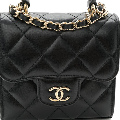 Chanel Lambskin Quilted Top Handle Flap Clutch With Chain Black 8 of 12