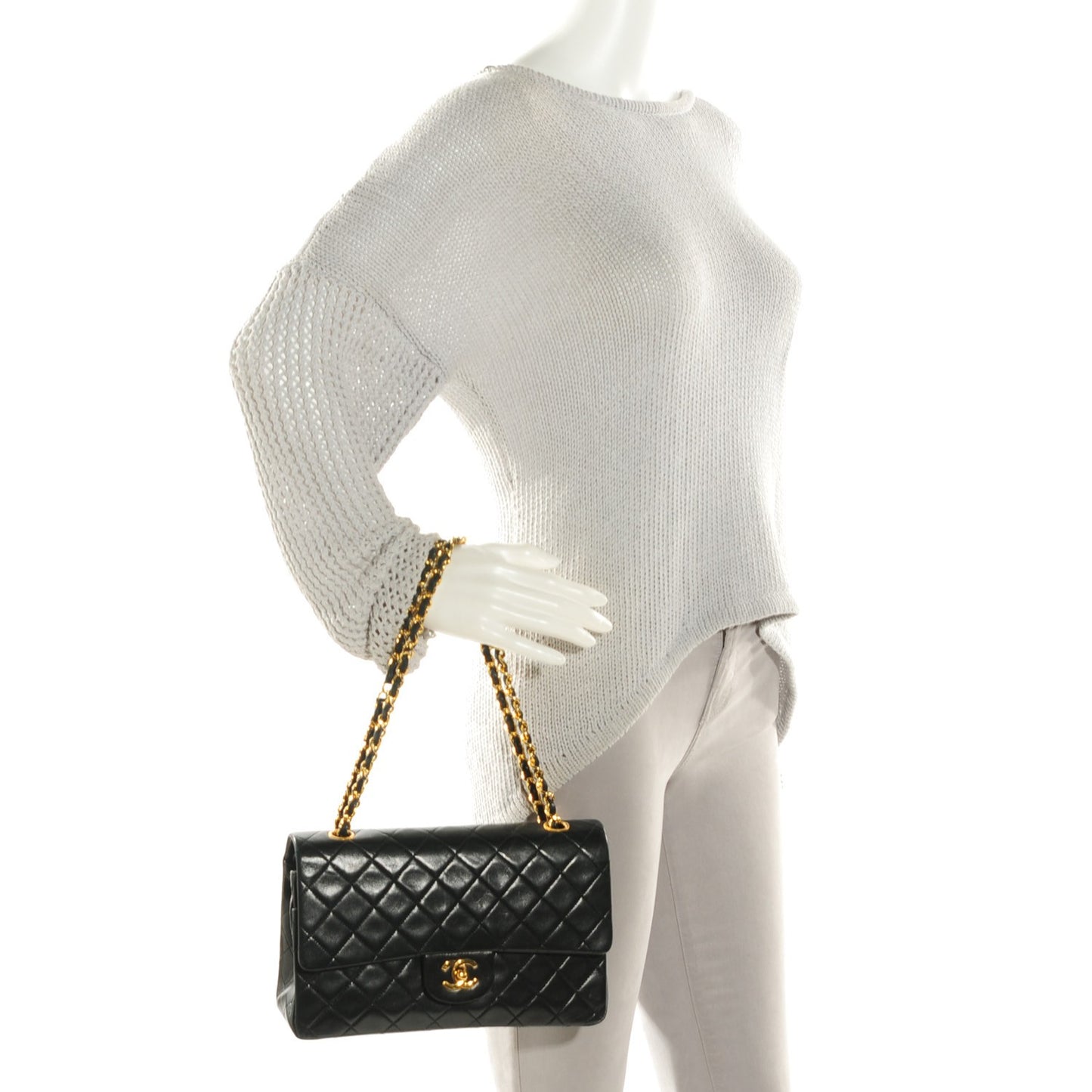 Lambskin Quilted Medium Double Flap Black