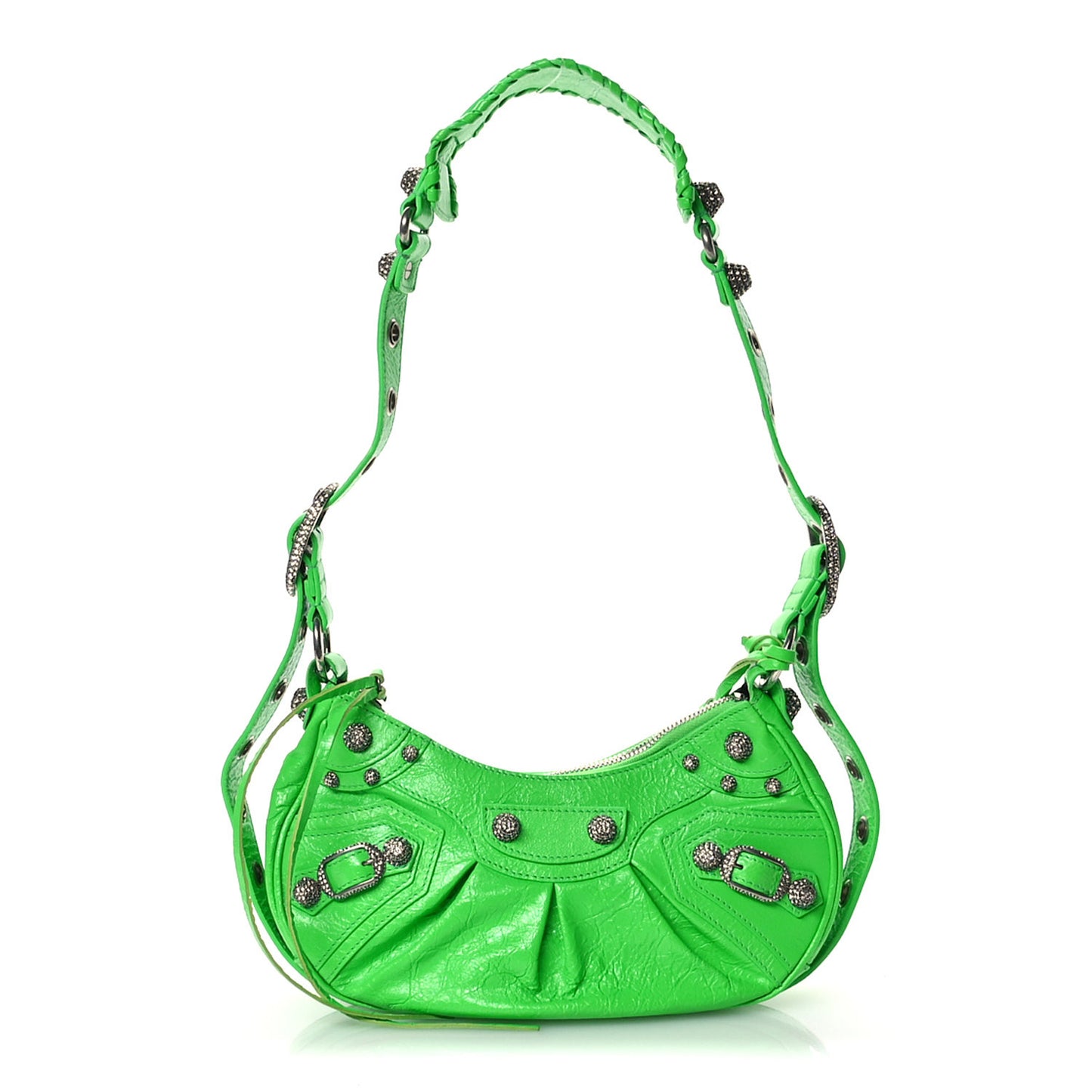 Agneau Arena Crystal Le Cagole Shoulder Bag XS Fluo Green