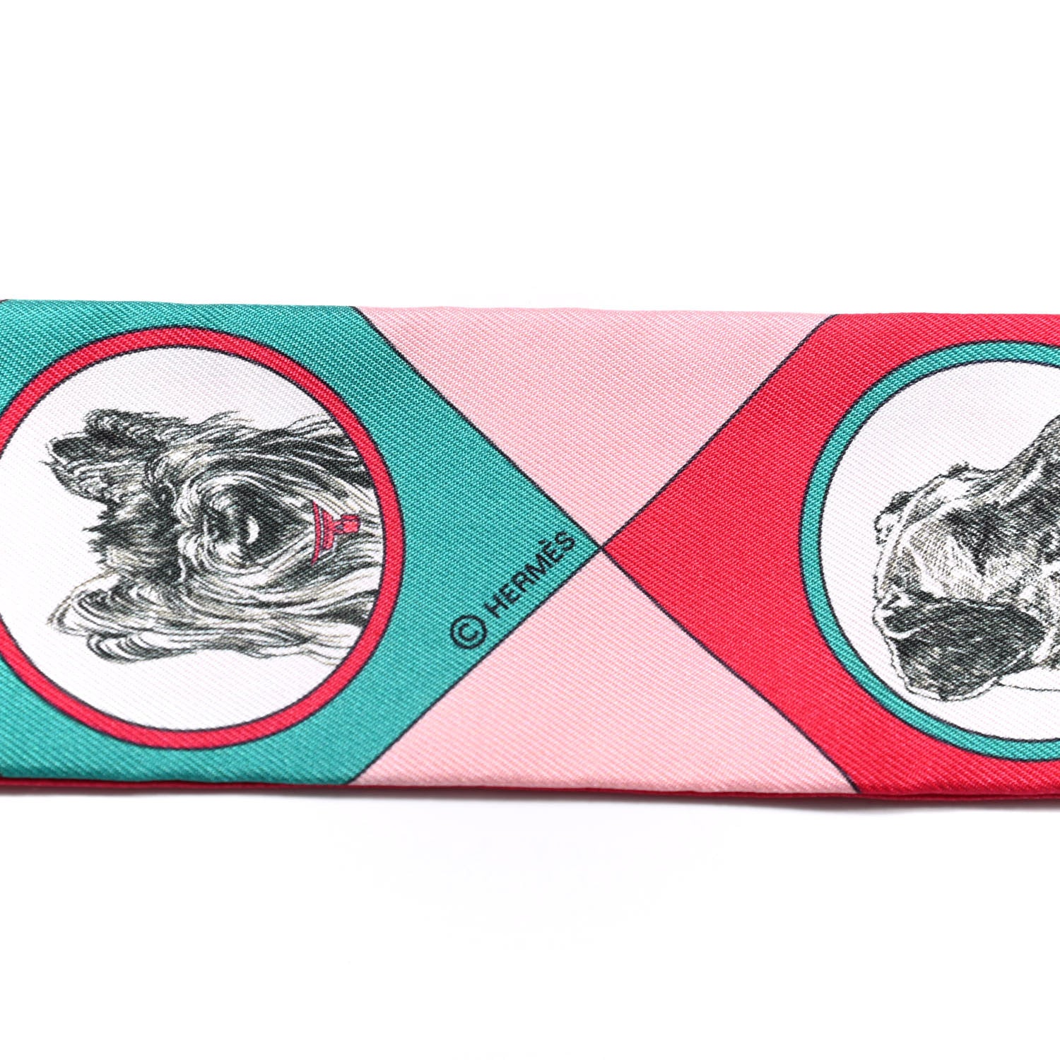 Hermes Silk Colliers Et Chiens Twilly Framboise Vert Rose 3 of 4