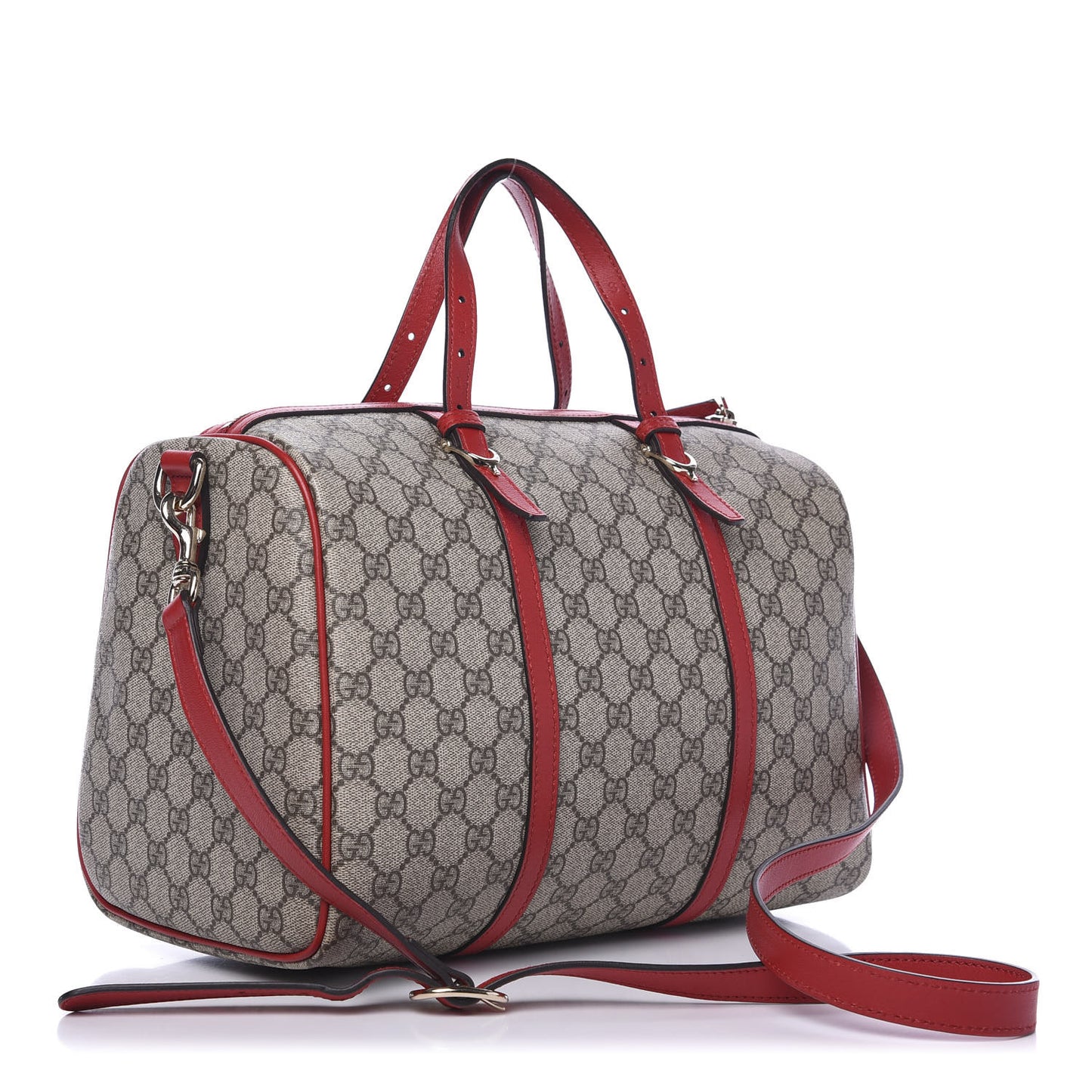 GG Supreme Monogram Calfskin Medium Nice Boston Beige Ebony Hibiscus Red