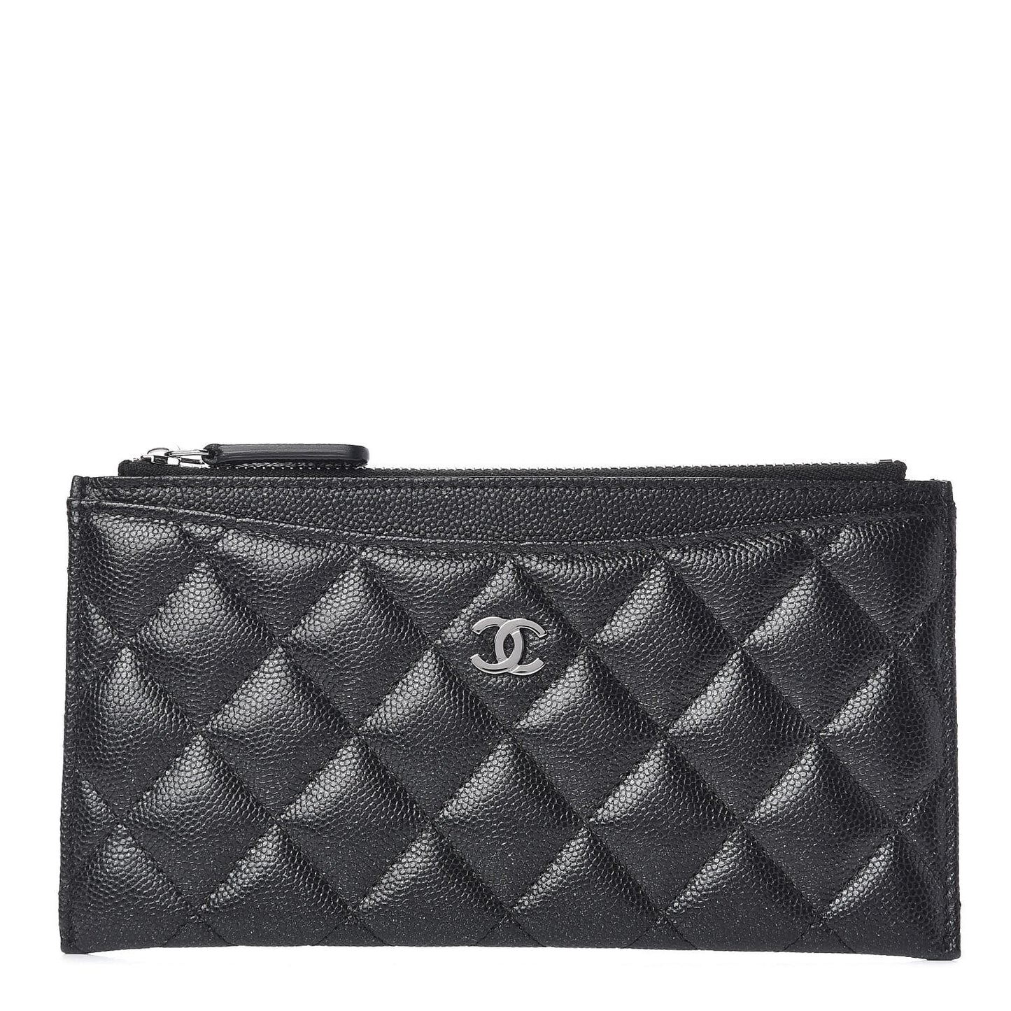 Iridescent Caviar Quilted Classic Zip Pouch Black