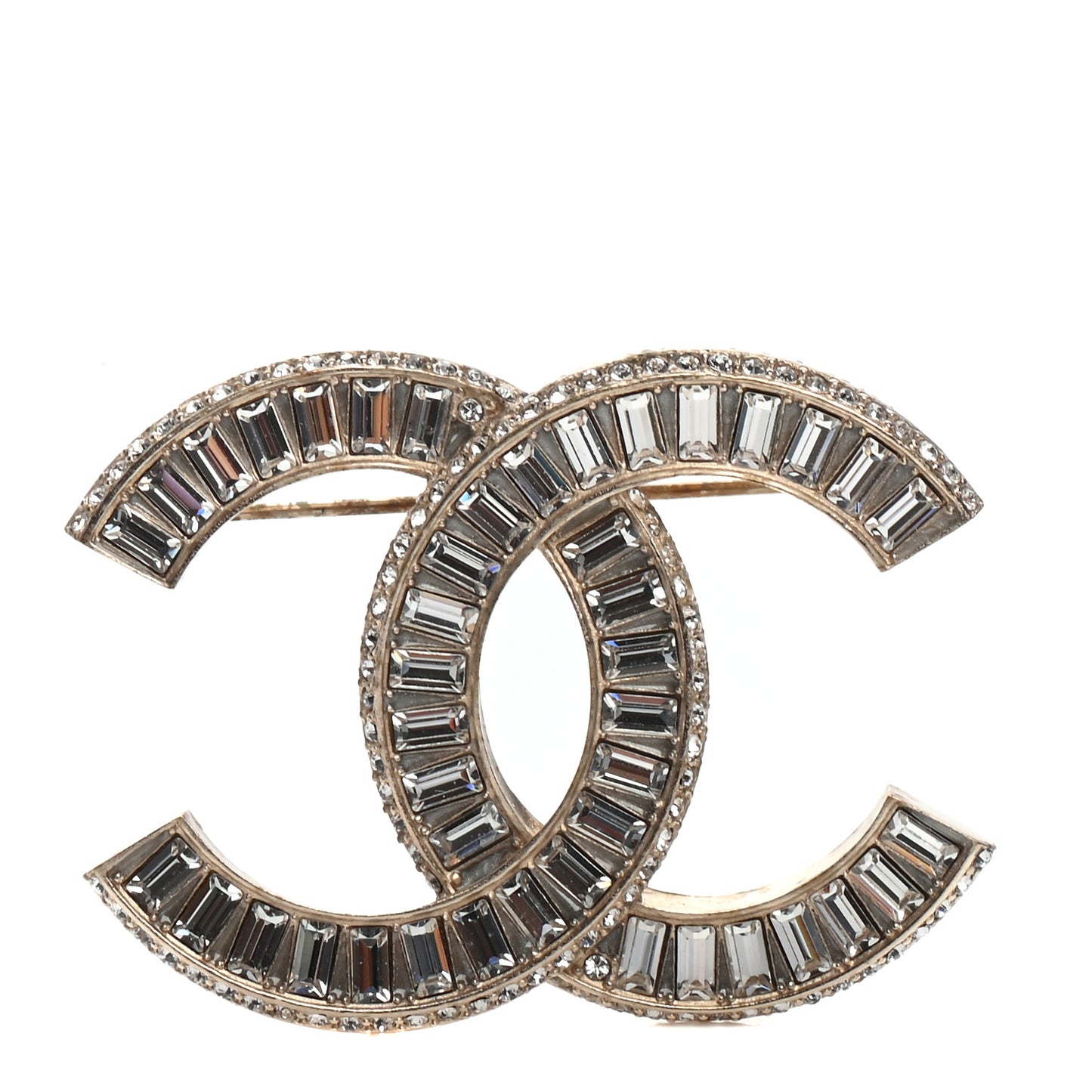 Baguette Crystal CC Brooch Gold