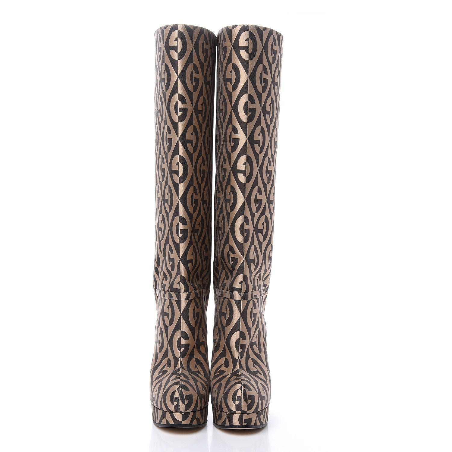 Gucci Fabric G Rhombus Print Platform Boots 37 Beige Cocoa 2 of 9