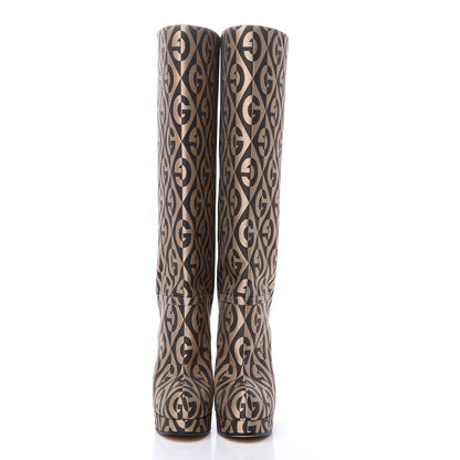 Gucci Fabric G Rhombus Print Platform Boots 37 Beige Cocoa 2 of 9