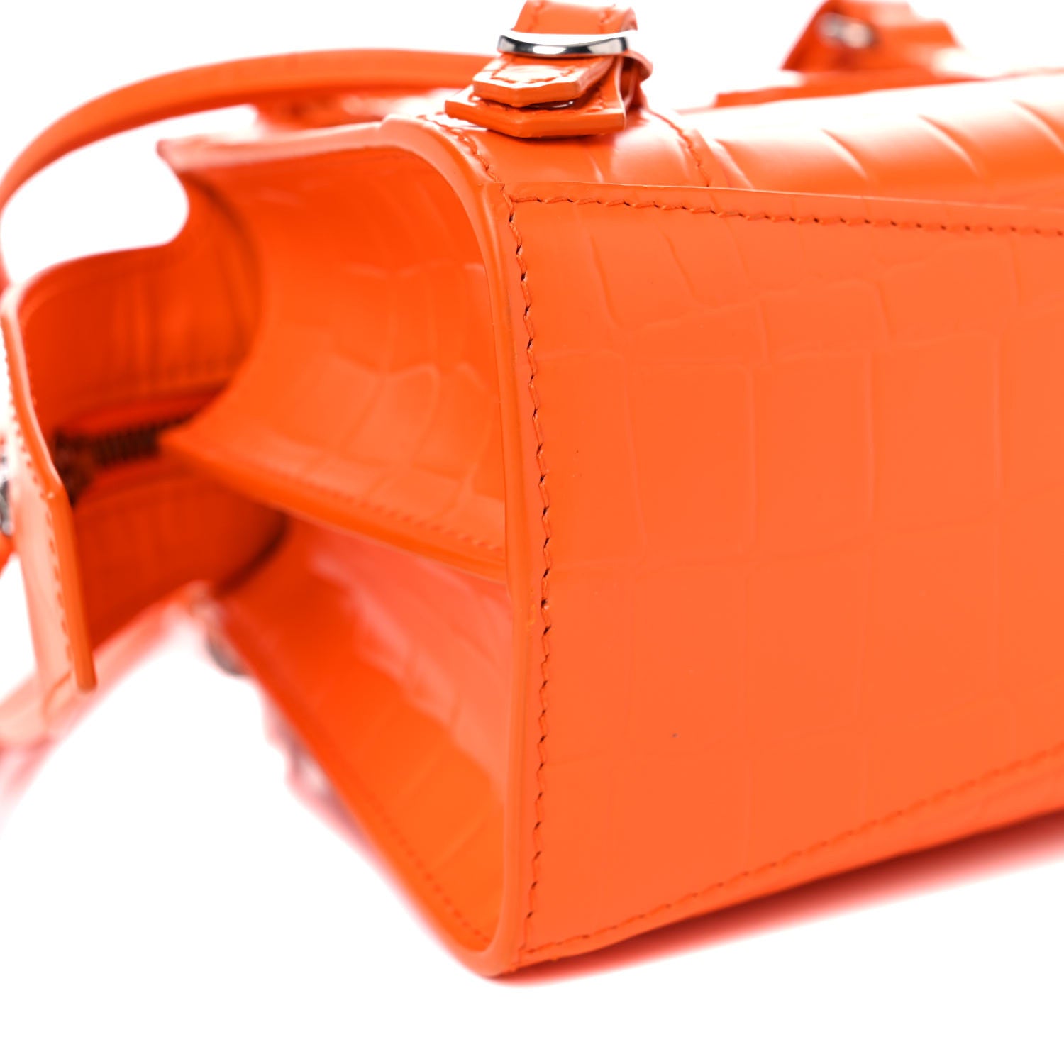 Balenciaga Semi Shiny Calfskin Crocodile Embossed Neo Classic Silver Hardware Mini City Orange 7 of 9