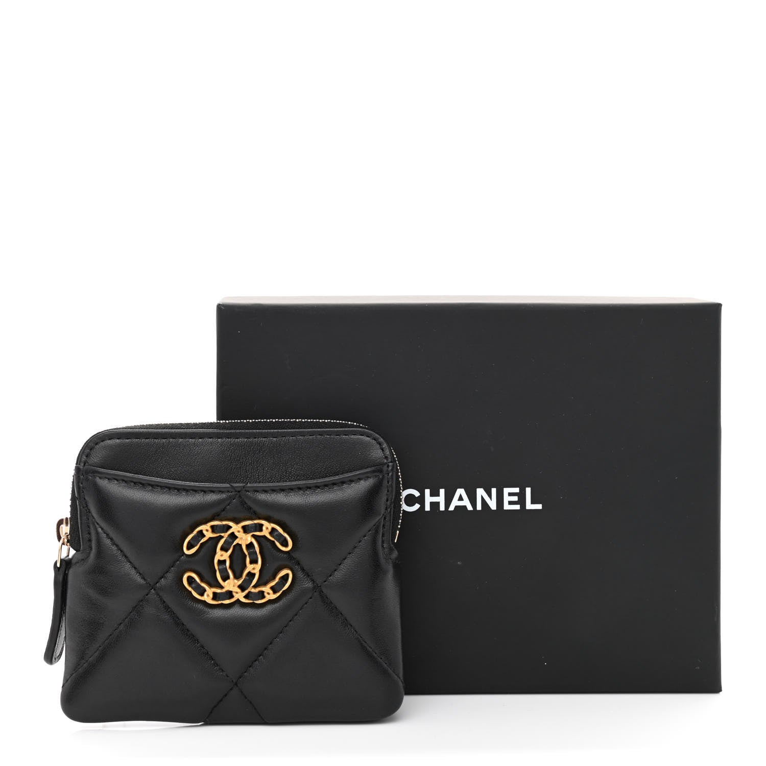Chanel Lambskin Quilted Chanel 19 Zip Card Holder Wallet Black 10 of 10