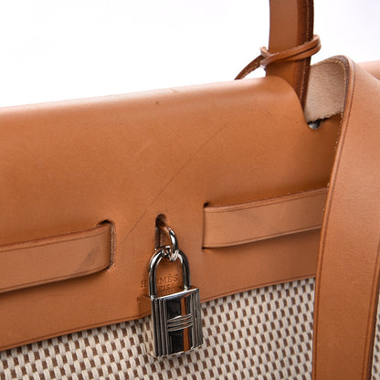 Hermes Toile Vache Calfskin Herbag 30 PM Black Natural 9 of 13