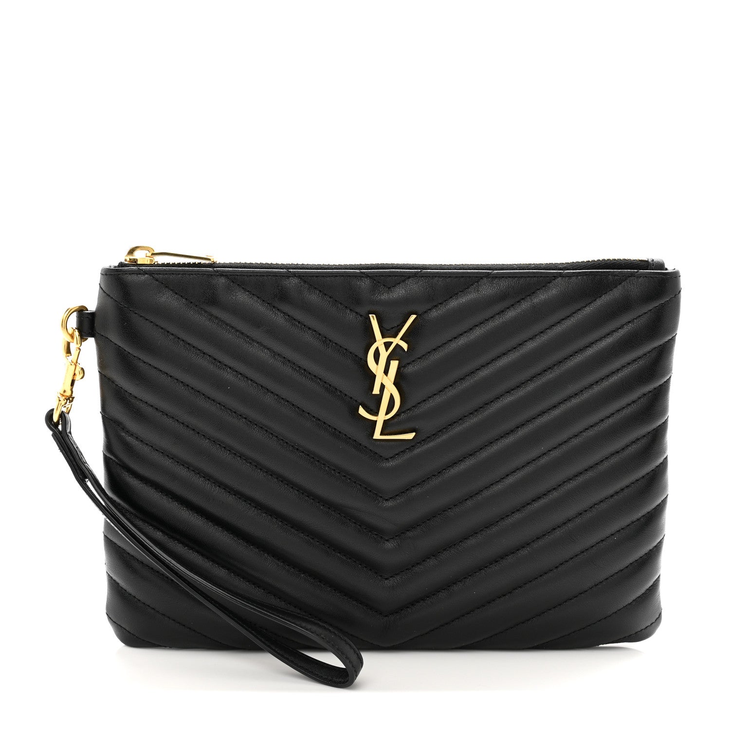 Saint Laurent Calfskin Matelasse Chevron Monogram A5 Wristlet Black 1 of 8