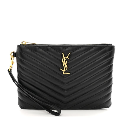 Saint Laurent Calfskin Matelasse Chevron Monogram A5 Wristlet Black 1 of 8