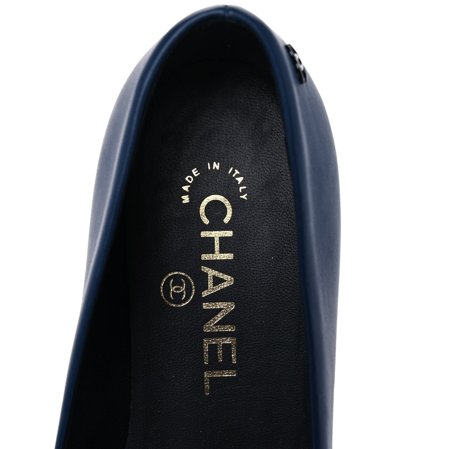 Crumpled Calfskin Cap Toe Ballerina Flats 36 Navy Black