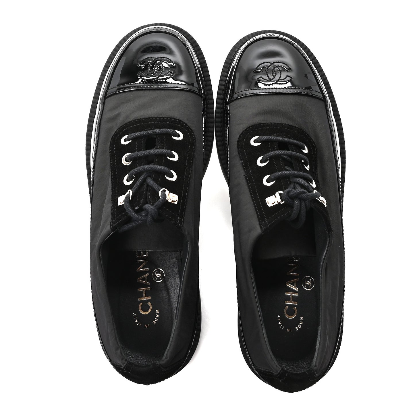 Nylon Suede Patent Calfskin CC Captoe Lace Up Oxfords 39.5 Black