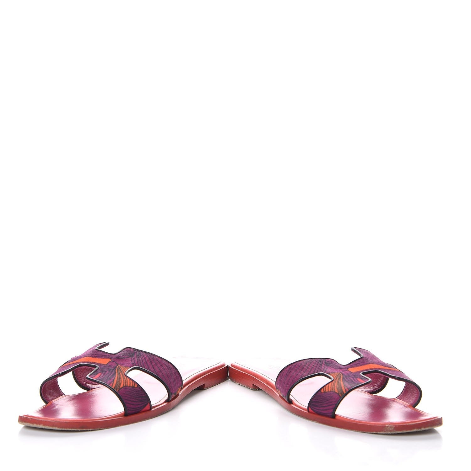 Hermes Cotton Canvas Iris Print Oran Sandals 39 Sorbet Black 6 of 16
