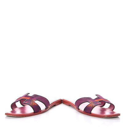 Hermes Cotton Canvas Iris Print Oran Sandals 39 Sorbet Black 6 of 16