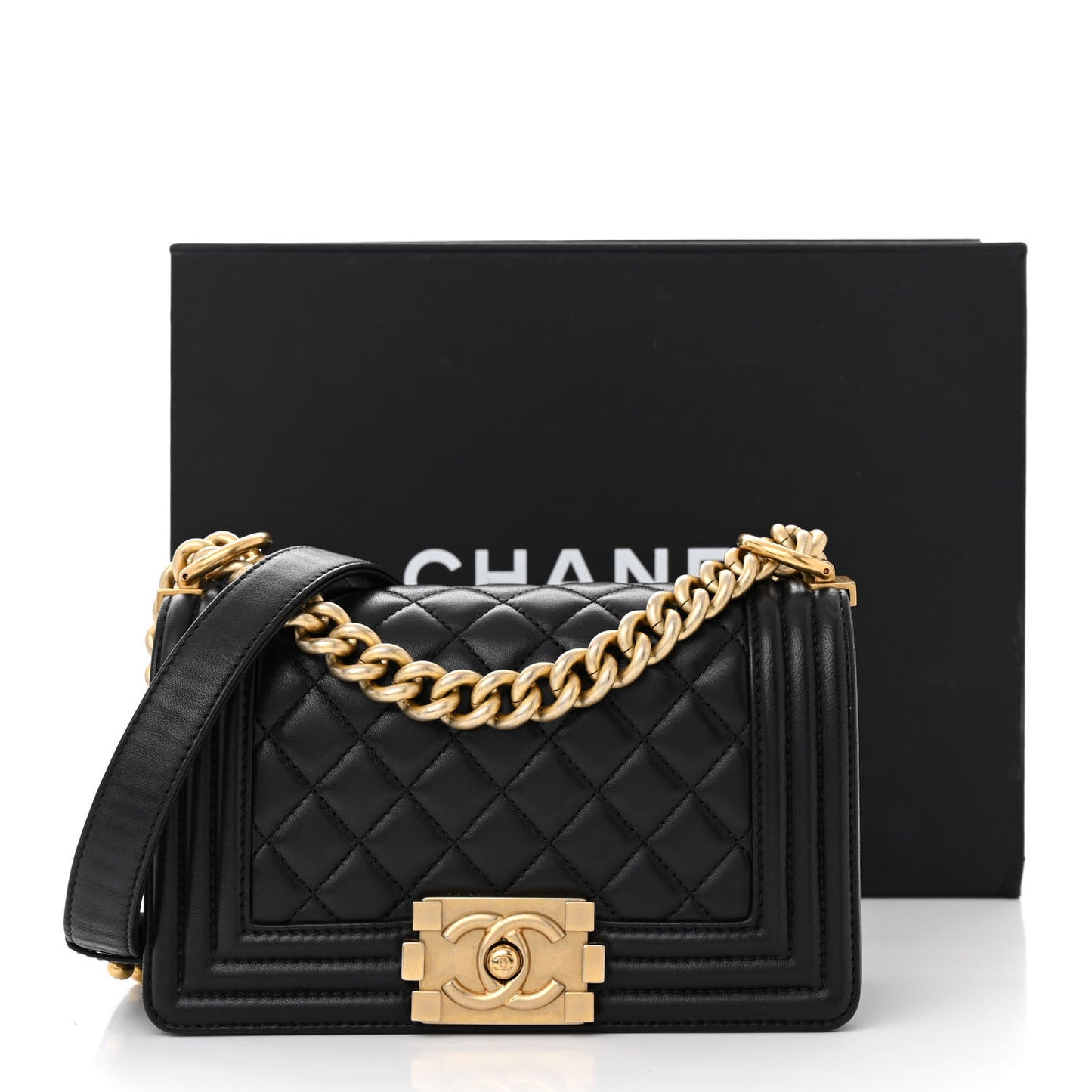 Lambskin Quilted Small Boy Flap Black