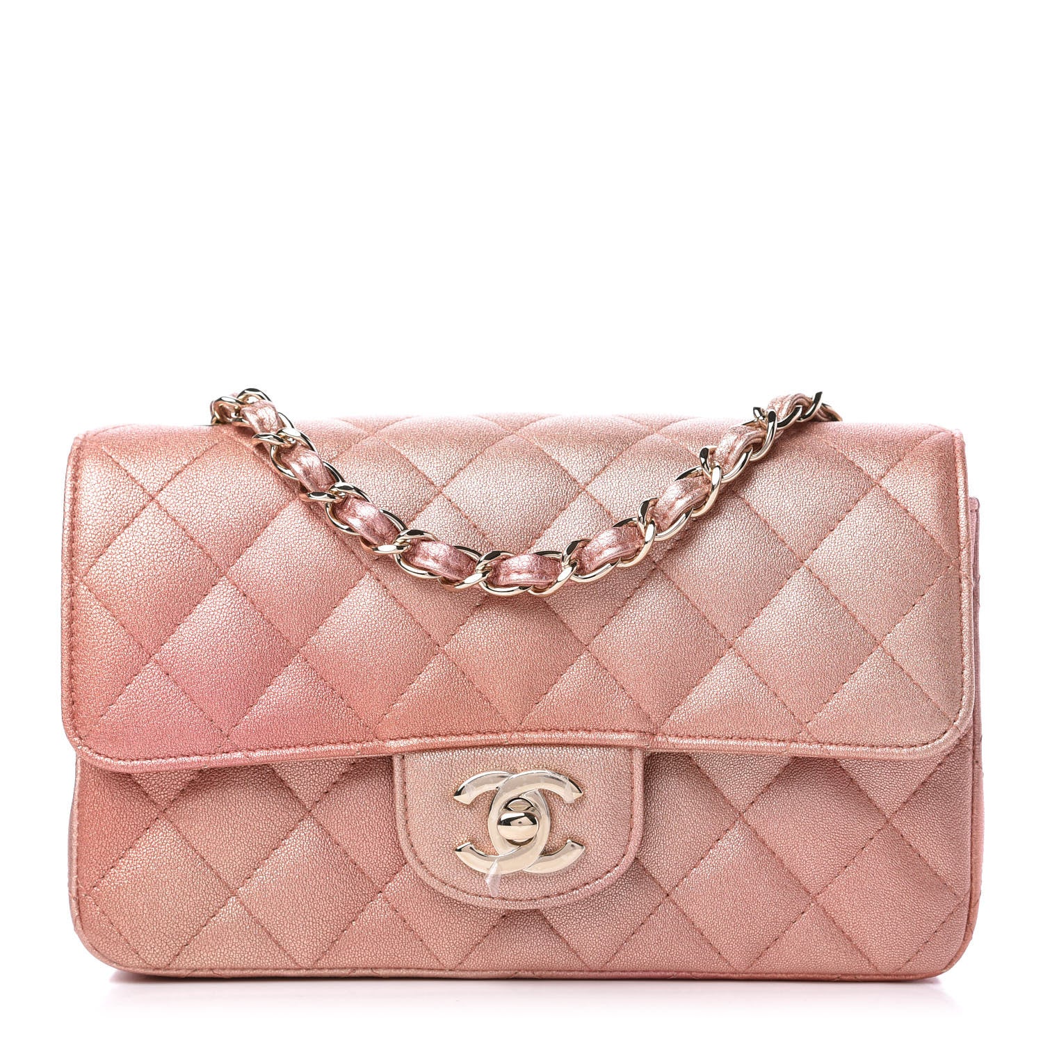 Chanel Metallic Lambskin Quilted Ombre Mini Rectangular Flap Pink 1 of 11
