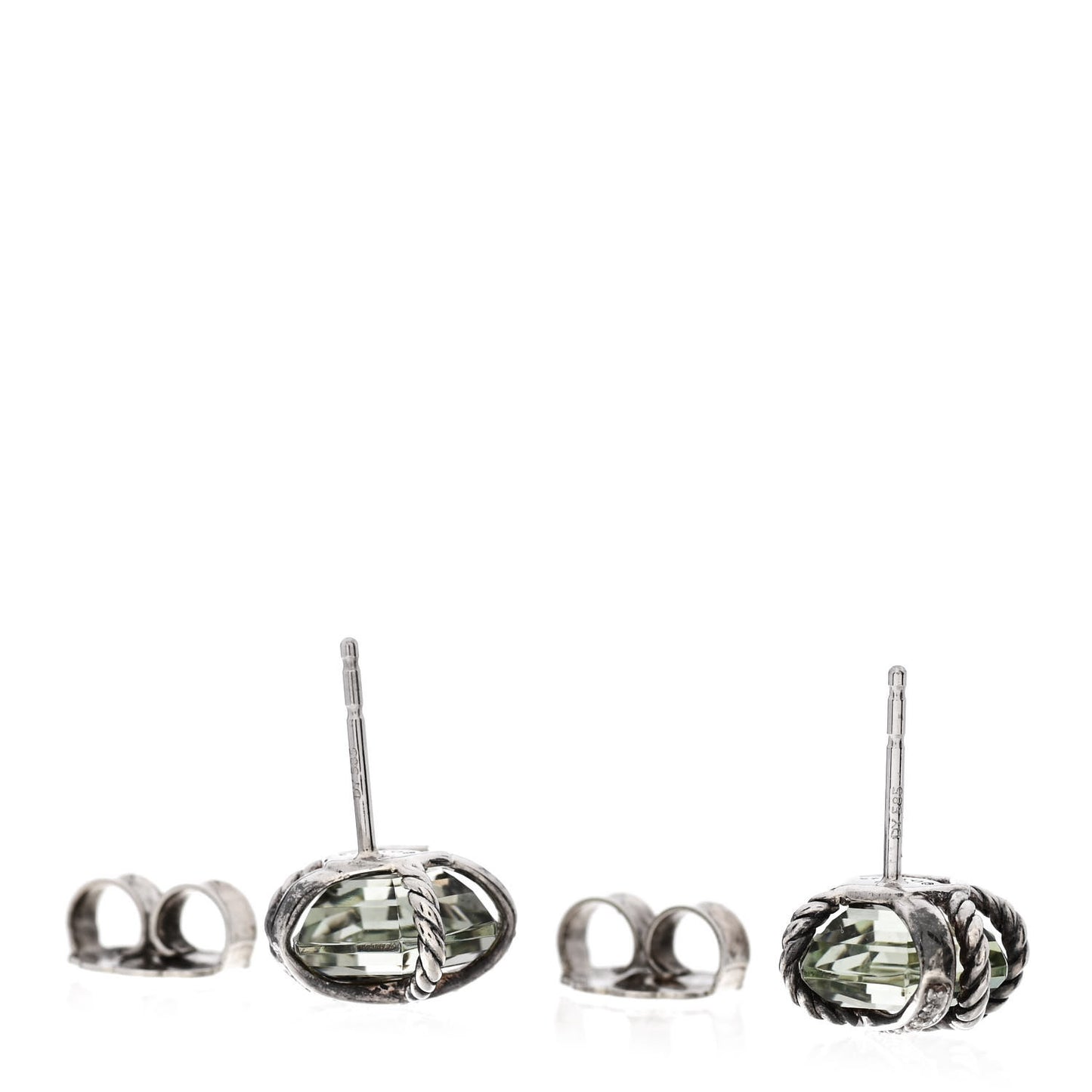 Sterling Silver Diamond Prasiolite 10mm Cable Wrap Earrings