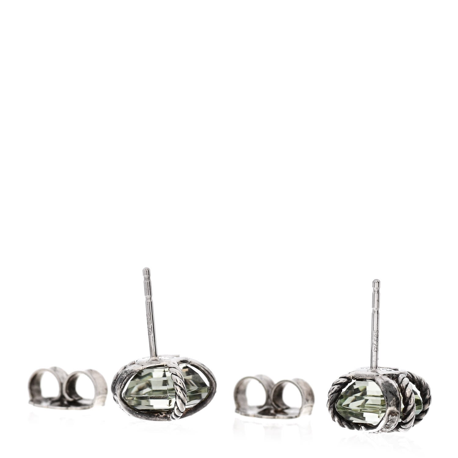David Yurman Sterling Silver Diamond Prasiolite 10mm Cable Wrap Earrings 3 of 5