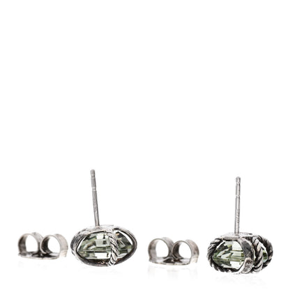 David Yurman Sterling Silver Diamond Prasiolite 10mm Cable Wrap Earrings 3 of 5