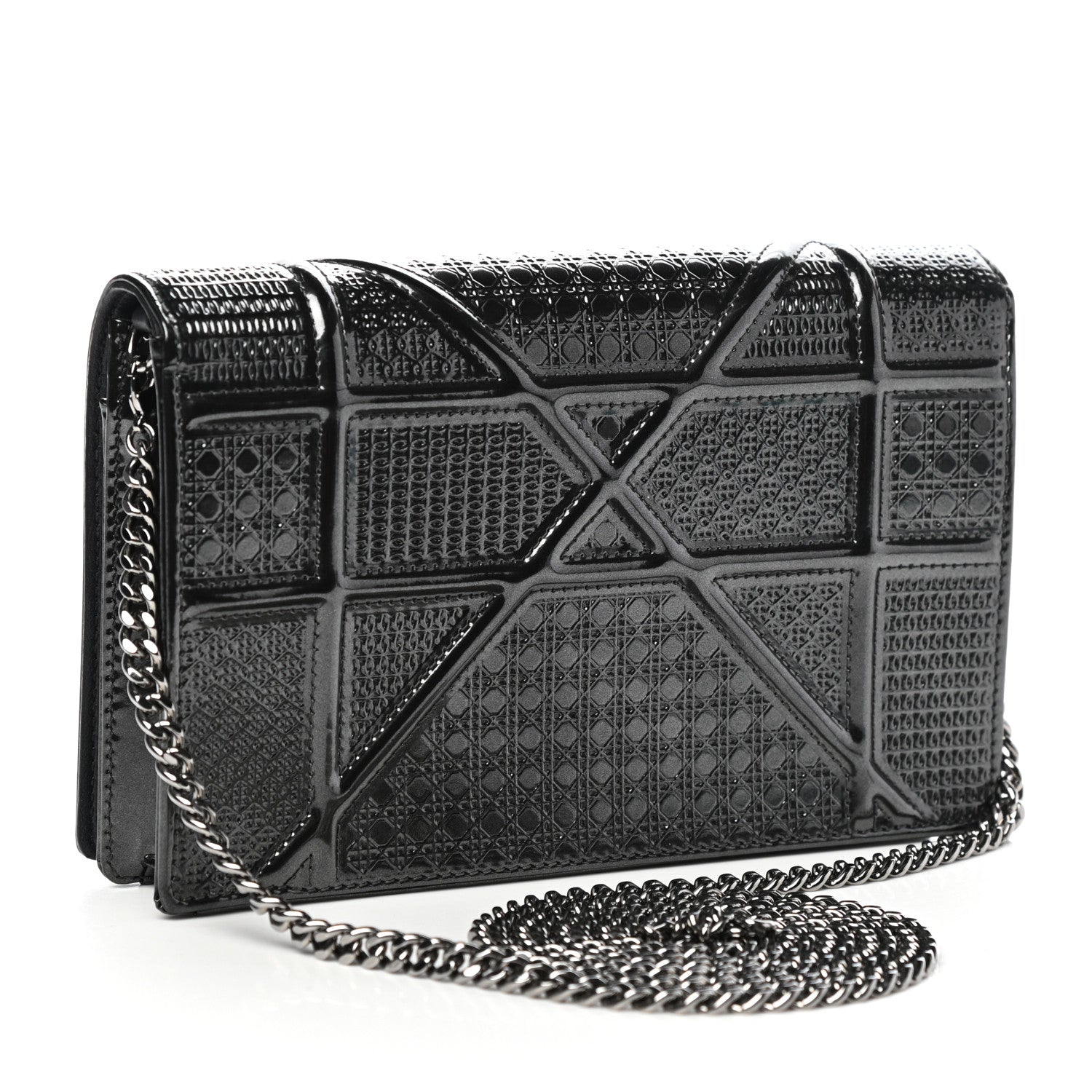 Christian Dior Metallic Patent Micro-Cannage Diorama Wallet on Chain Pouch Onyx Black 3 of 11