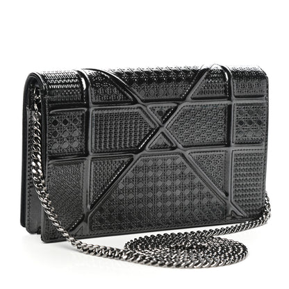 Christian Dior Metallic Patent Micro-Cannage Diorama Wallet on Chain Pouch Onyx Black 3 of 11