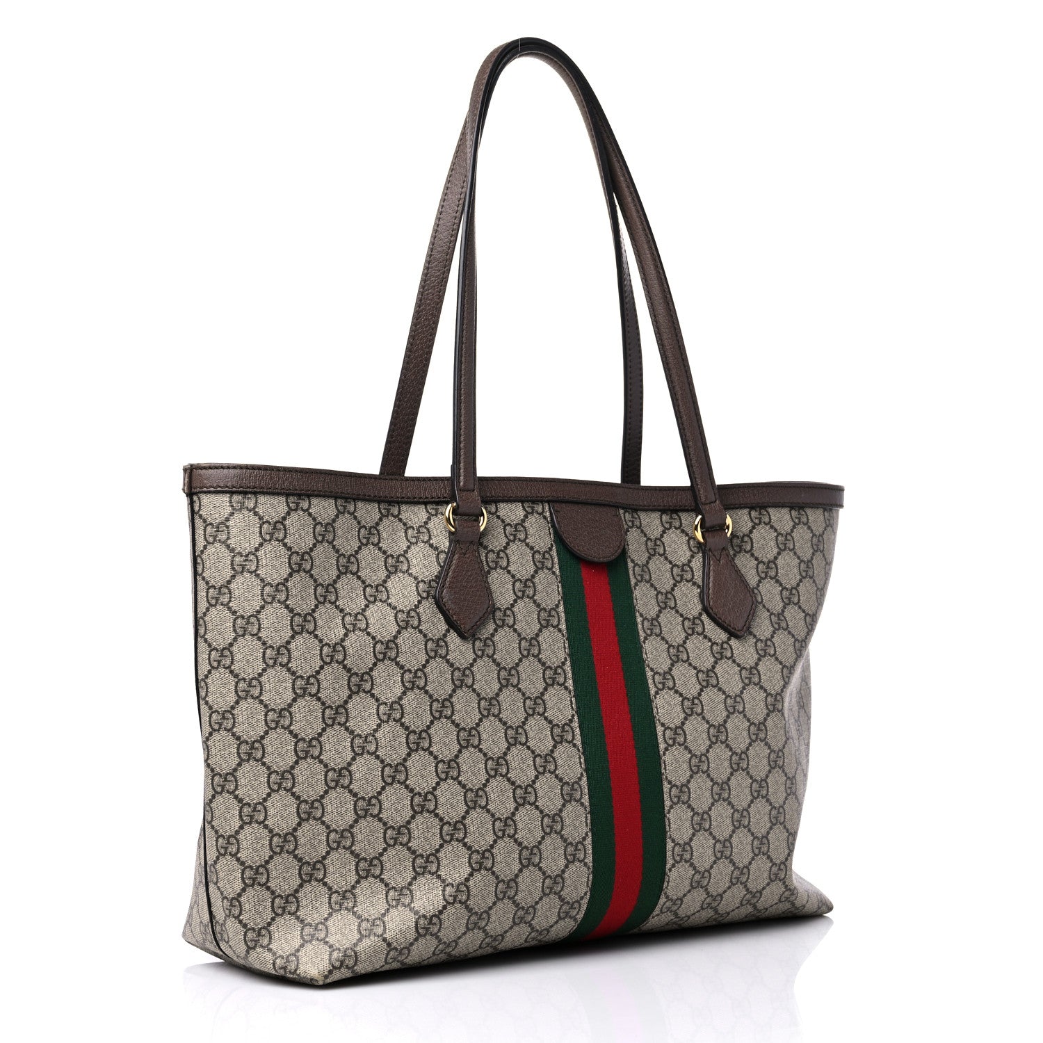 Gucci GG Supreme Monogram Textured Calfskin Web Medium Ophidia Shopping Tote Beige Ebony New Acero 3 of 13