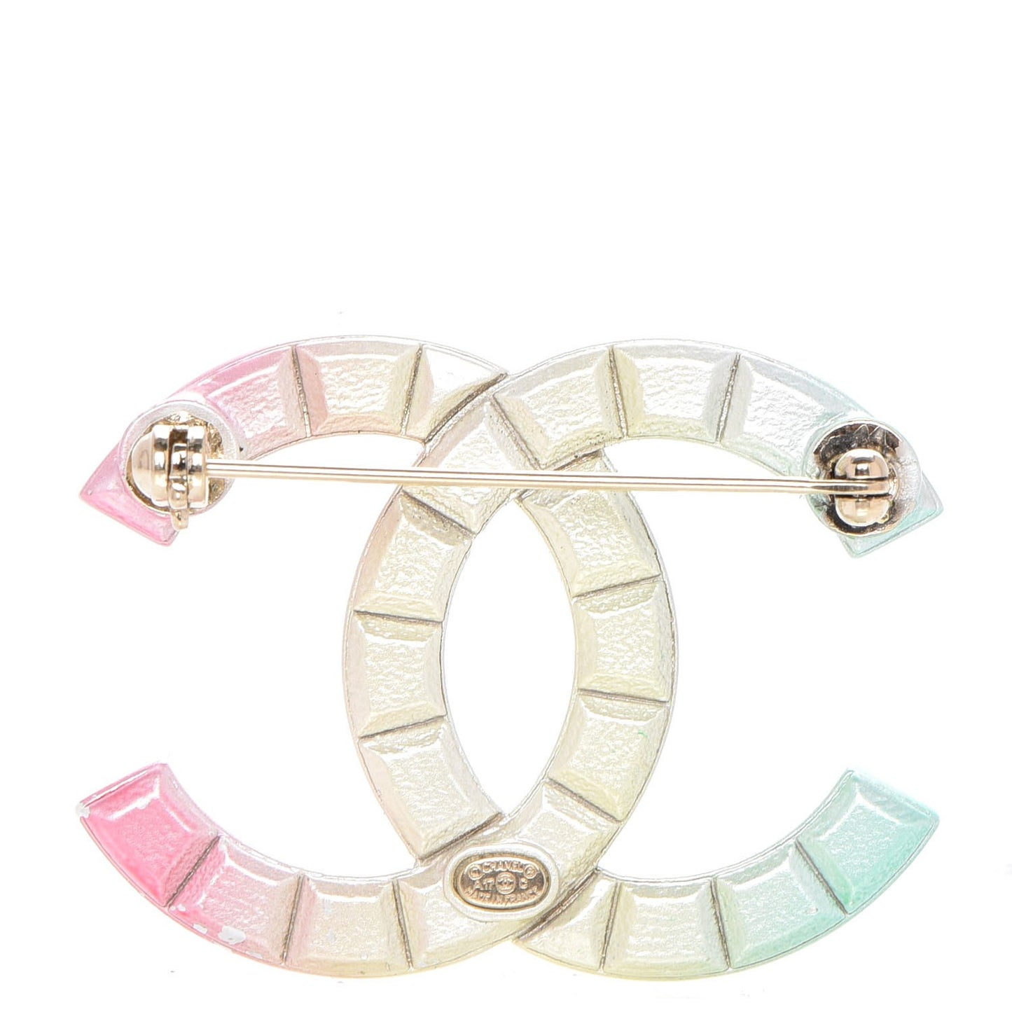 Metal Studded CC Rainbow Brooch Multicolor