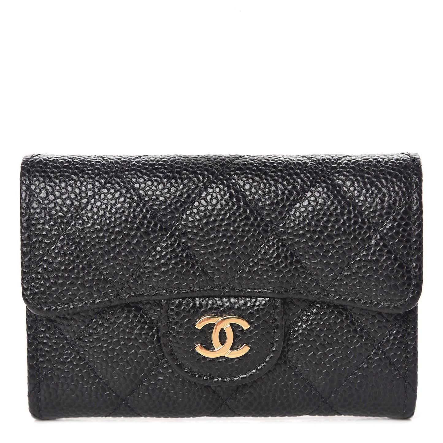 Caviar Quilted Flap Card Holder Black