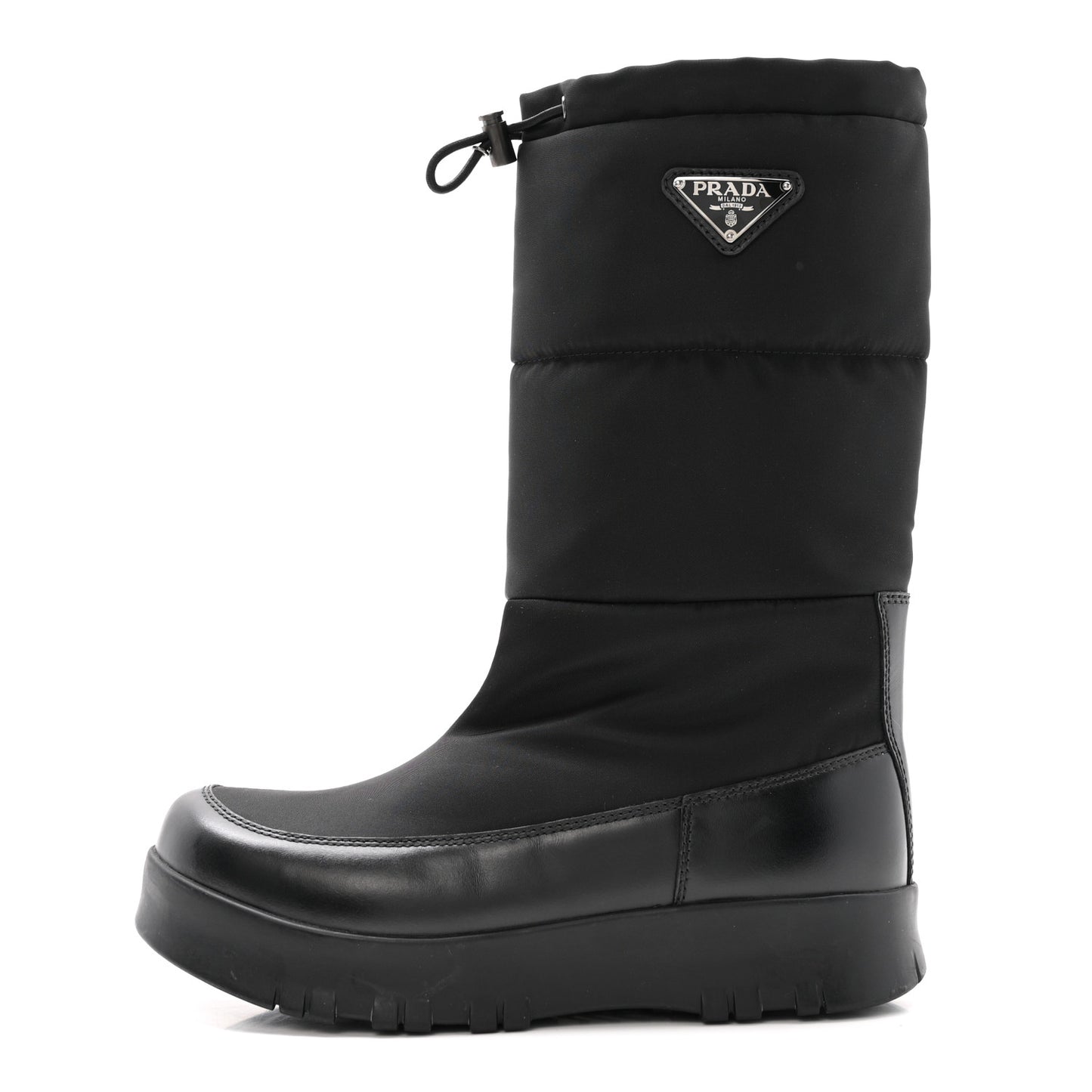 Nylon Gabardin Metal Triangle Logo Padded Moon Boots 39.5 Black