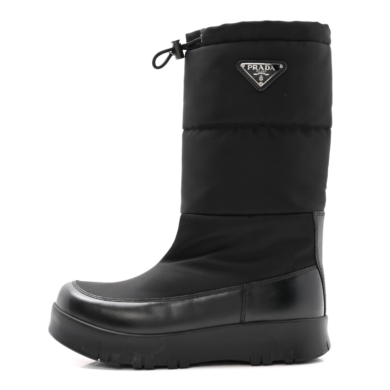 Prada Nylon Gabardin Metal Triangle Logo Padded Moon Boots 39.5 Black 1 of 10