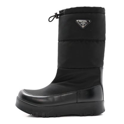 Prada Nylon Gabardin Metal Triangle Logo Padded Moon Boots 39.5 Black 1 of 10