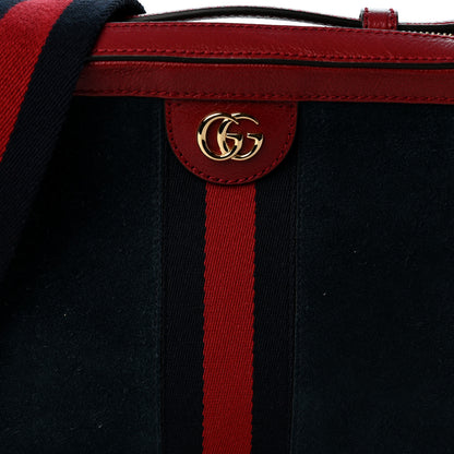 Gucci Suede Calfskin Web Small Ophidia Top Handle Shoulder Bag New Blue Romantic Cherry 7 of 9