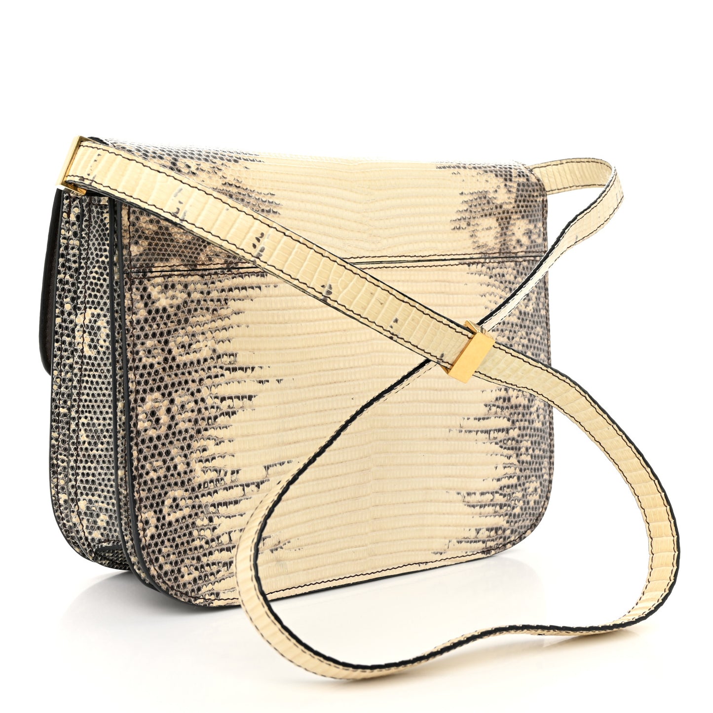 Lizard Medium Classic Box Flap Bag Natural