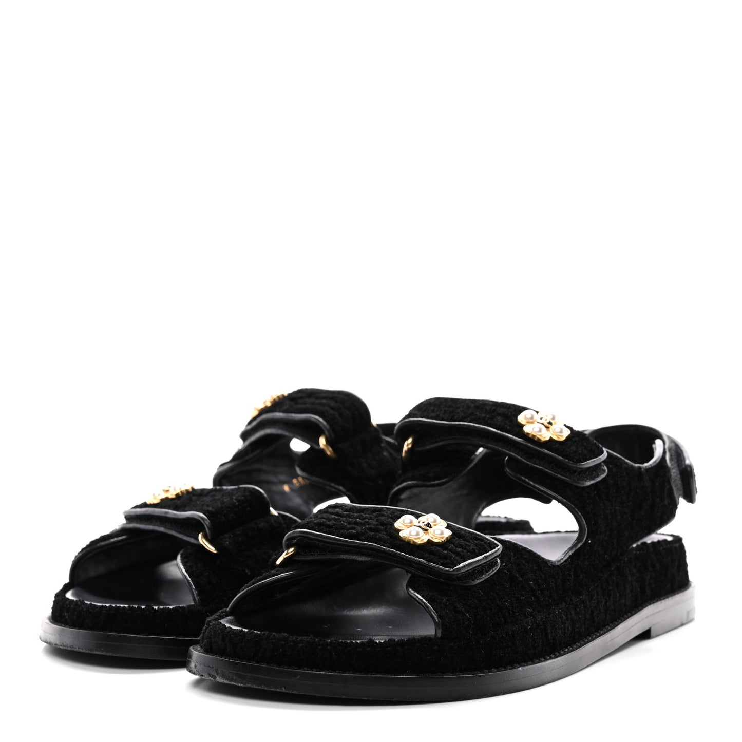 Tweed Velcro Dad Sandals 37 Black