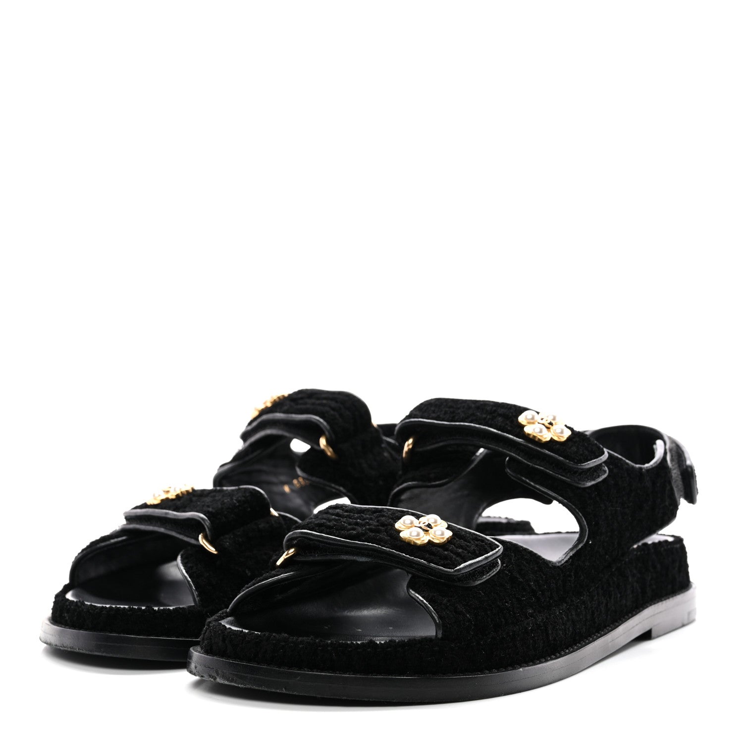 Chanel Tweed Velcro Dad Sandals 37 Black 4 of 14