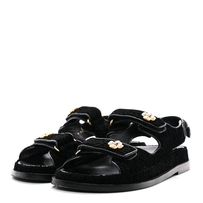 Chanel Tweed Velcro Dad Sandals 37 Black 4 of 14