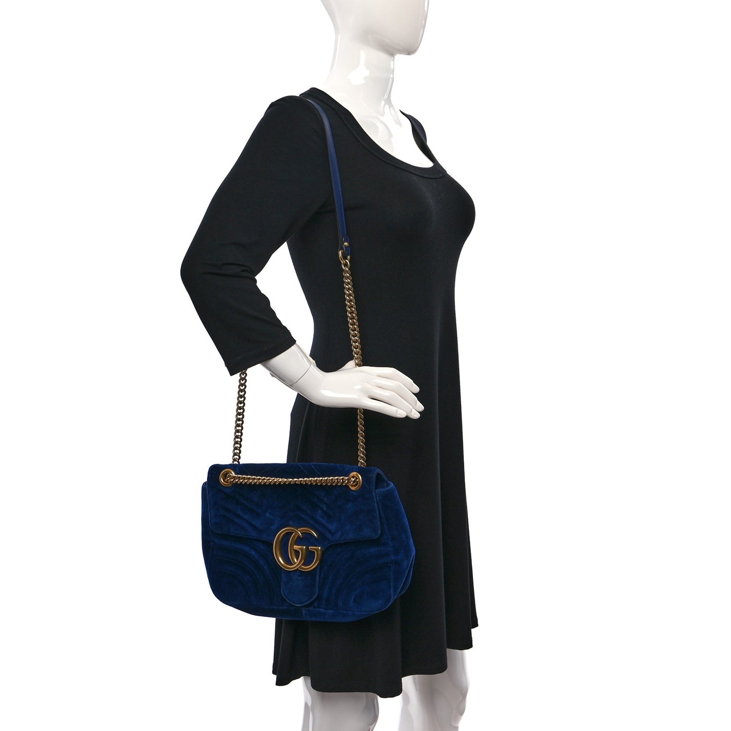 Velvet Matelasse Medium GG Marmont Shoulder Bag Cobalt Blue