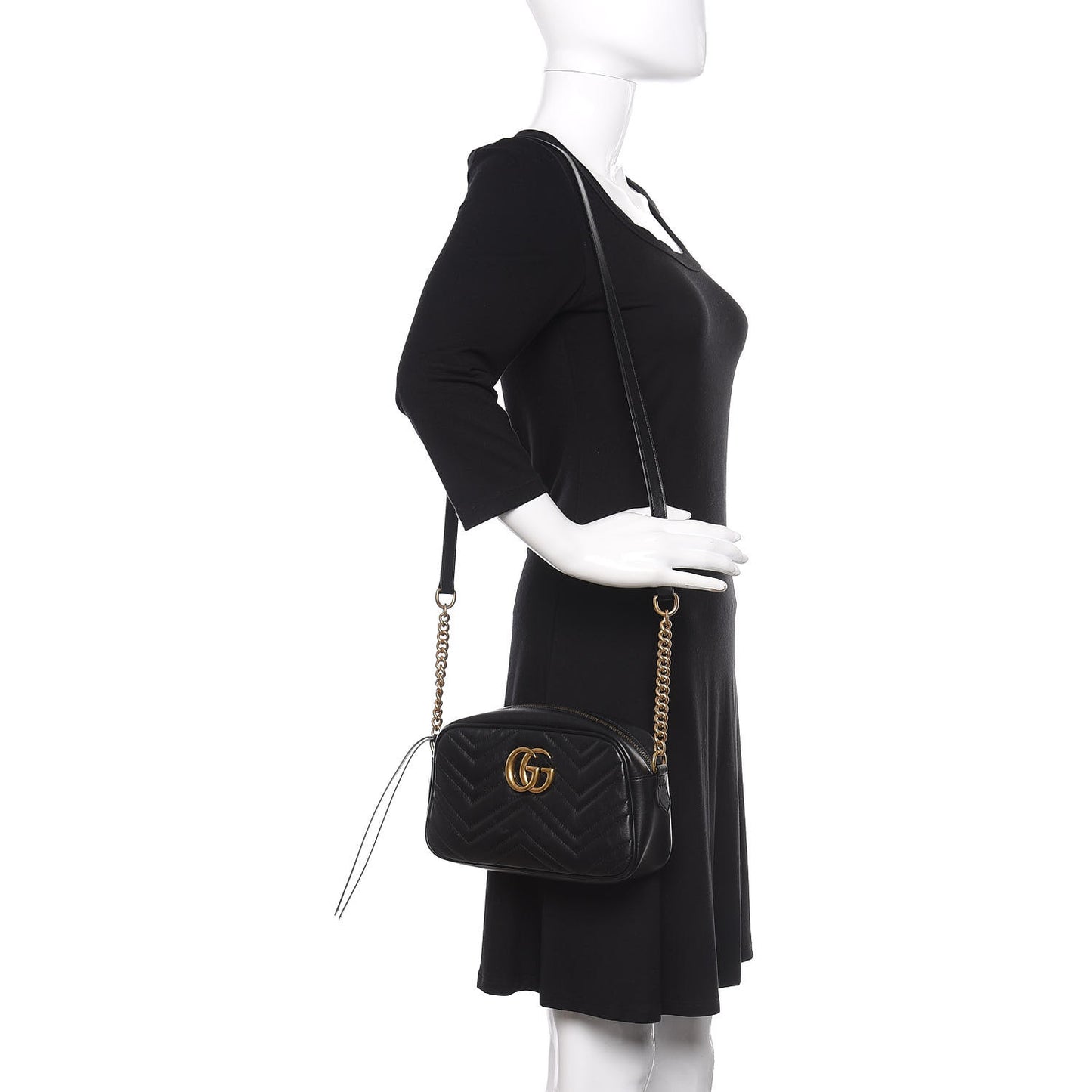 Calfskin Matelasse Small GG Marmont Chain Shoulder Bag Black