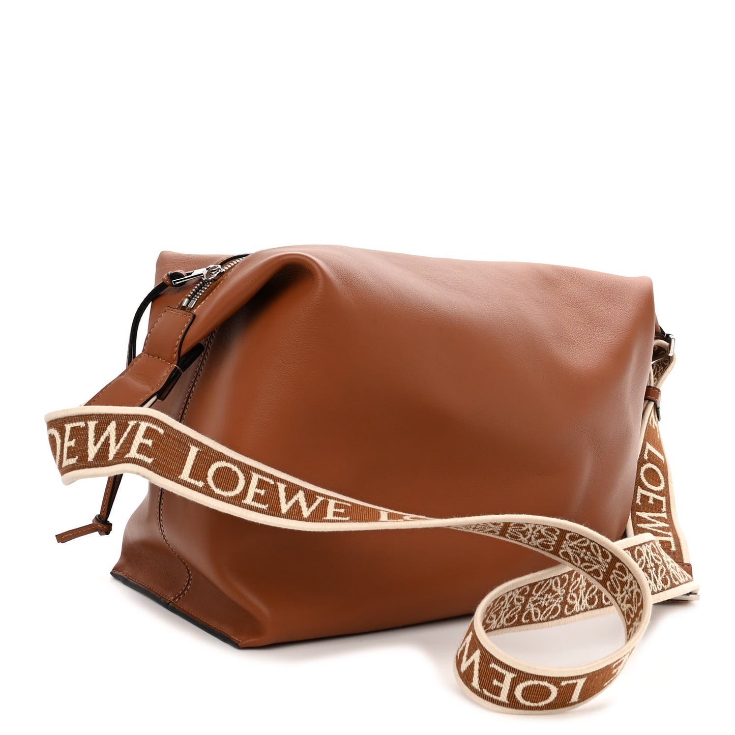 Supple Smooth Calfskin Jacquard Cubi Crossbody Bag Tan