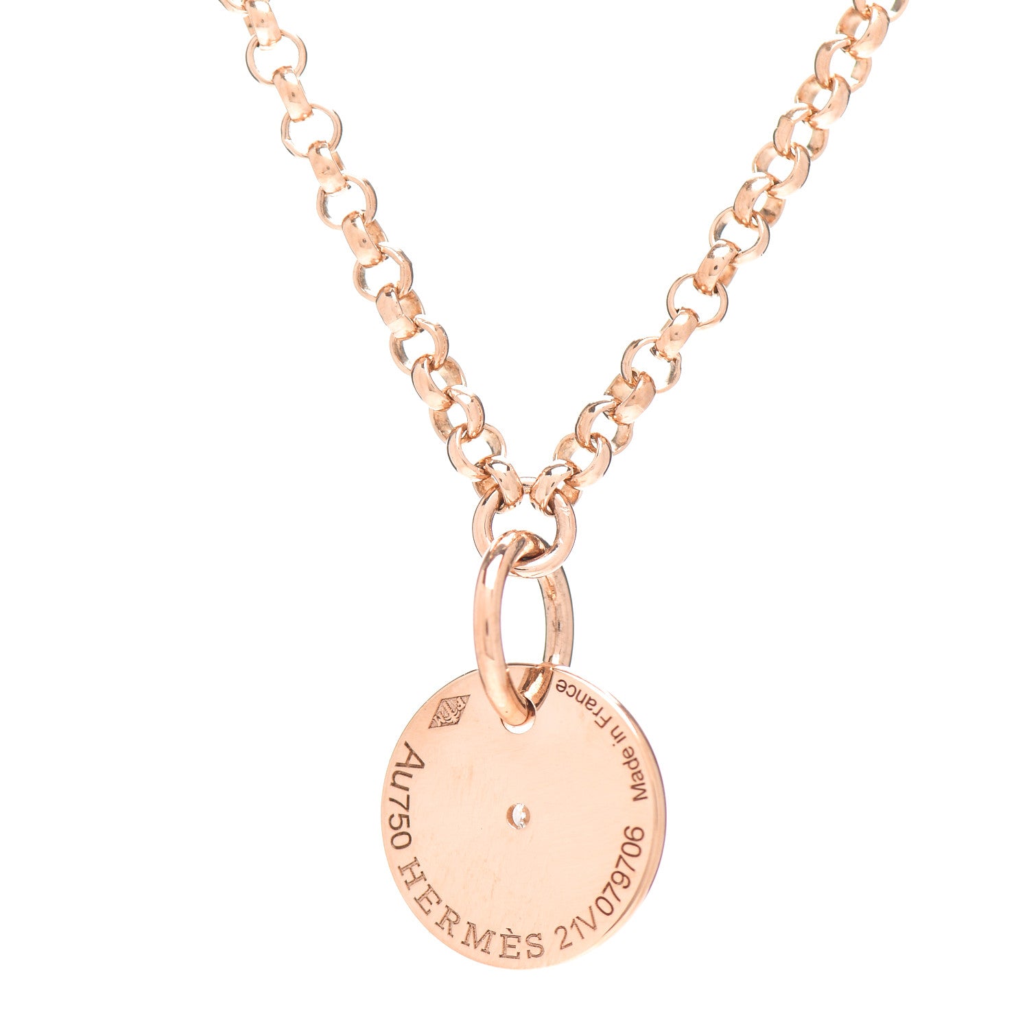 Hermes 18K Rose Gold Diamond Gambade Clou de Selle Necklace 5 of 6