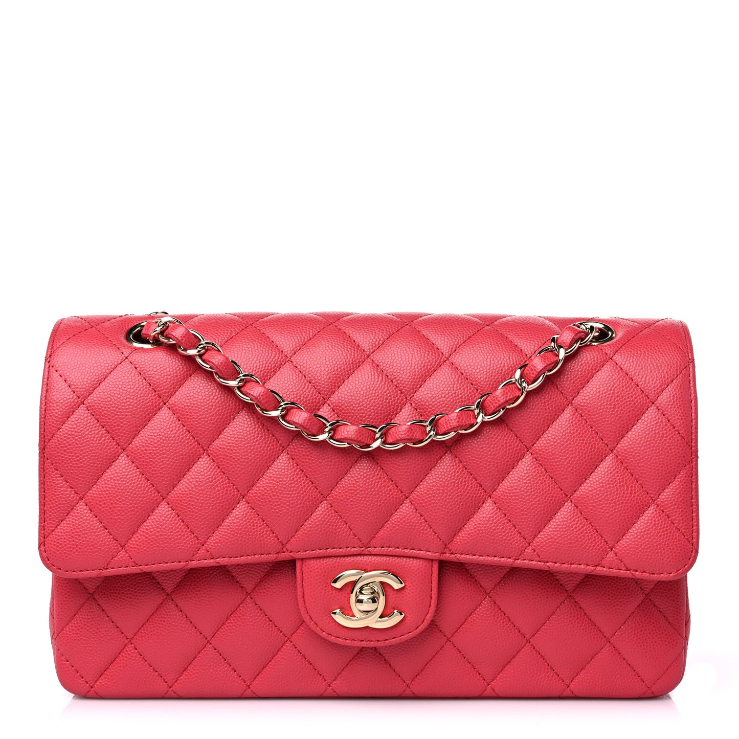Caviar Quilted Medium Double Flap Pink