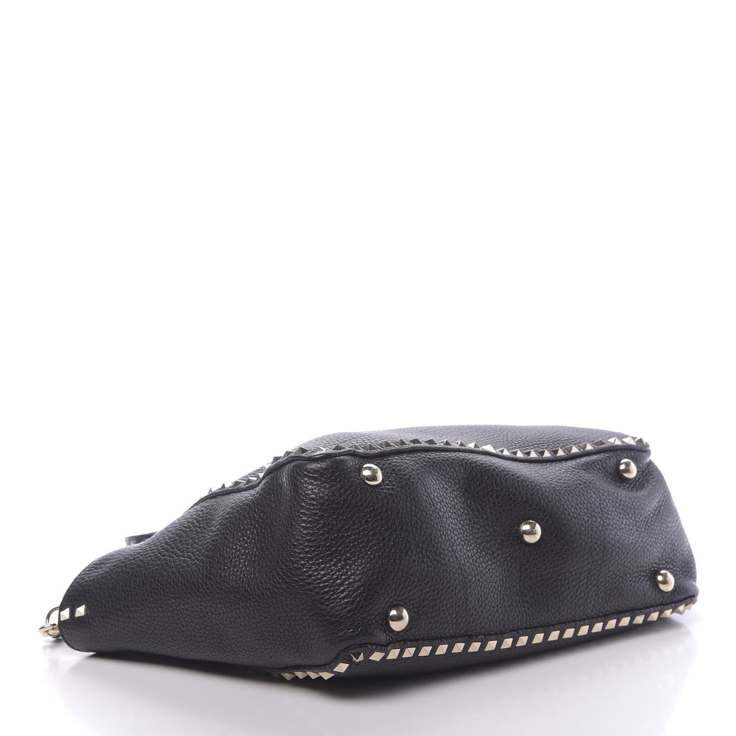 Pebbled Calfskin Medium Rockstud Tote Black